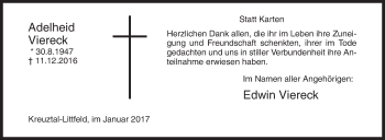 Traueranzeige von Adelheid Viereck von Siegener Zeitung