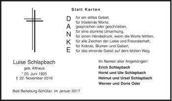 Traueranzeige von Luise Schlapbach von Siegener Zeitung