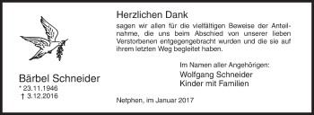 Traueranzeige von Bärbel Schneider von Siegener Zeitung