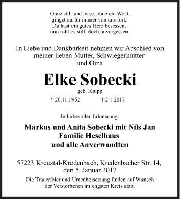 Traueranzeige von Elke Sobecki von Siegener Zeitung