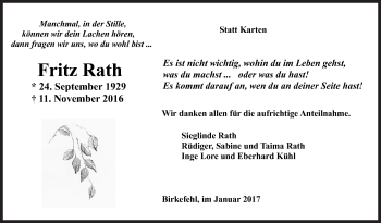 Traueranzeige von Fritz Rath von Siegener Zeitung