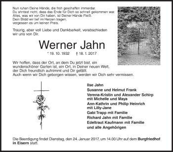 Traueranzeige von Werner Jahn von Siegener Zeitung