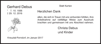 Traueranzeige von Gerhard Debus von Siegener Zeitung