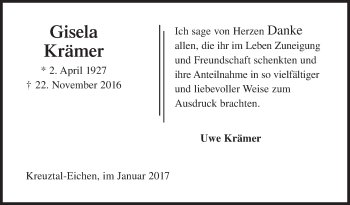 Traueranzeige von Gisela Krämer von Siegener Zeitung