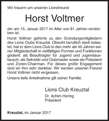 Traueranzeige von Horst Voltmer von Siegener Zeitung