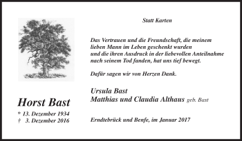 Traueranzeige von Horst Bast von Siegener Zeitung