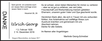 Traueranzeige von Ulrich Georg von Siegener Zeitung