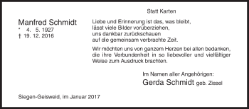 Traueranzeige von Manfred Schmidt von Siegener Zeitung