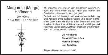 Traueranzeige von Margarete Hoffmann von Siegener Zeitung