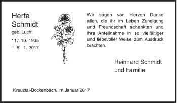 Traueranzeige von Herta Schmidt von Siegener Zeitung