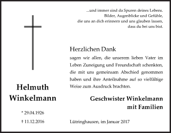 Traueranzeige von Helmuth Winkelmann von Siegener Zeitung