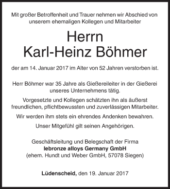 Traueranzeige von Karl-Heinz Böhmer von Siegener Zeitung