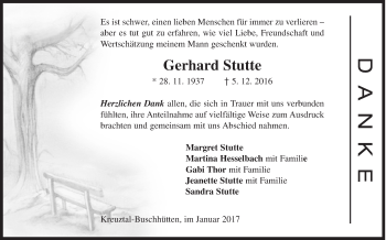 Traueranzeige von Gerhard Stutte von Siegener Zeitung