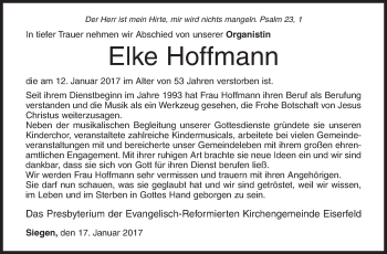 Traueranzeige von Elke Hoffmann von Siegener Zeitung