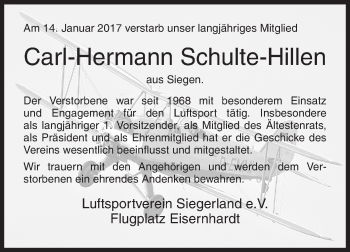 Traueranzeige von Carl-Hermann Schulte-Hillen von Siegener Zeitung