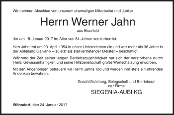Traueranzeige von Werner Jahn von Siegener Zeitung