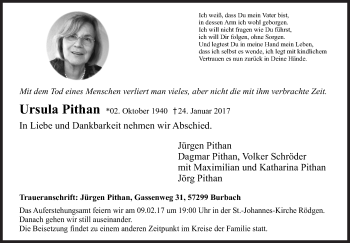 Traueranzeige von Jürgen Pithan von Siegener Zeitung