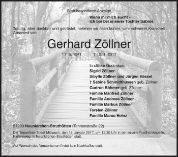 Traueranzeige von Gerhard Zöllner von Siegener Zeitung