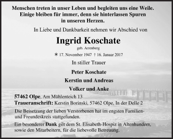 Traueranzeige von Ingrid Koschate von Siegener Zeitung