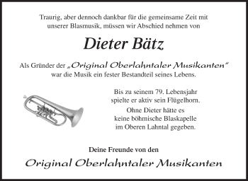 Traueranzeige von Dieter Bätz von Siegener Zeitung