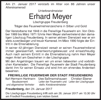 Traueranzeige von Erhard Meyer von Siegener Zeitung