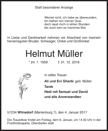 Traueranzeige von Helmut Müller von Siegener Zeitung