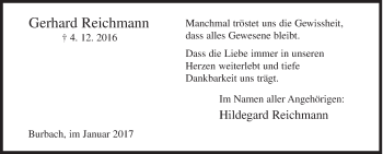 Traueranzeige von Gerhard Reichmann von Siegener Zeitung
