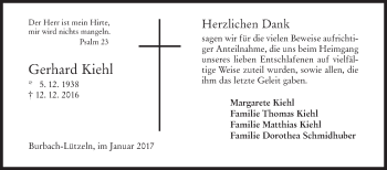 Traueranzeige von Gerhard Kiehl von Siegener Zeitung