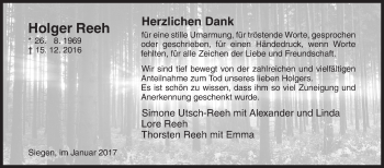 Traueranzeige von Holger Reeh von Siegener Zeitung