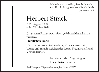 Traueranzeige von Herbert Strack von Siegener Zeitung