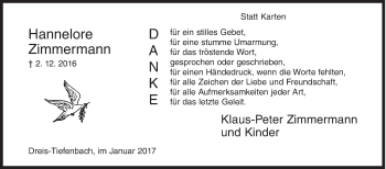 Traueranzeige von Hannelore Zimmermann von Siegener Zeitung