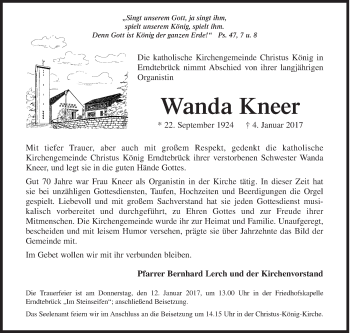Traueranzeige von Wanda Kneer von Siegener Zeitung