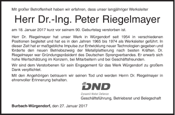 Traueranzeige von Peter Riegelmayer von Siegener Zeitung