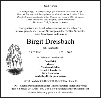 Traueranzeige von Birgit Dreisbach von Siegener Zeitung
