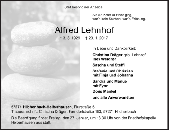 Traueranzeige von Alfred Lehnhof von Siegener Zeitung