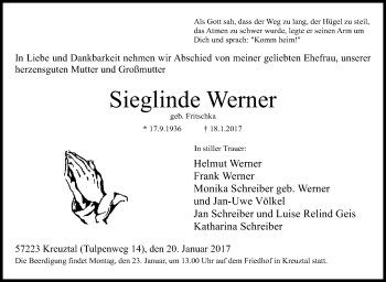 Traueranzeige von Sieglinde Werner von Siegener Zeitung