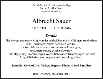 Traueranzeige von Albrecht Sauer von Siegener Zeitung