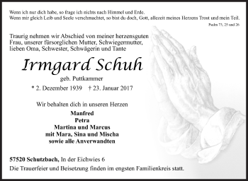 Traueranzeige von Irmgard Schuh von Siegener Zeitung