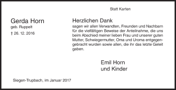 Traueranzeige von Gerda Horn von Siegener Zeitung