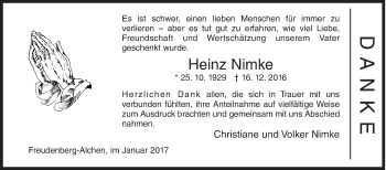 Traueranzeige von Heinz Nimke von Siegener Zeitung