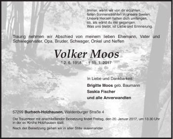 Traueranzeige von Volker Moos von Siegener Zeitung