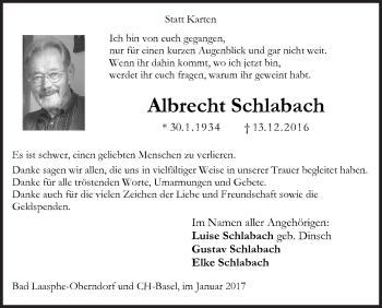 Traueranzeige von Albrecht Schlabach von Siegener Zeitung