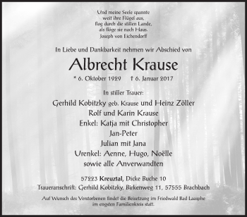 Traueranzeige von Albrecht Krause von Siegener Zeitung