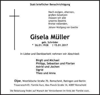 Traueranzeige von Gisela Müller von Siegener Zeitung