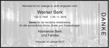 Traueranzeige von Werner Berk von Siegener Zeitung