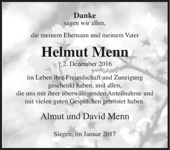 Traueranzeige von Helmut Menn von Siegener Zeitung
