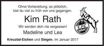 Traueranzeige von Kim Rath von Siegener Zeitung