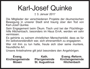 Traueranzeige von Karl-Josef Quinke von Siegener Zeitung