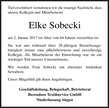 Traueranzeige von Elke Sobecki von Siegener Zeitung