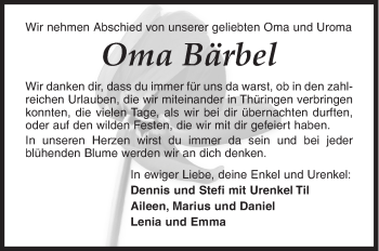 Traueranzeige von Bärbel  von Siegener Zeitung